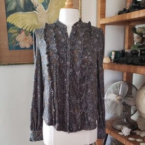 Boden Floral Ruffle Front Long Sleeve Blouse Size 10